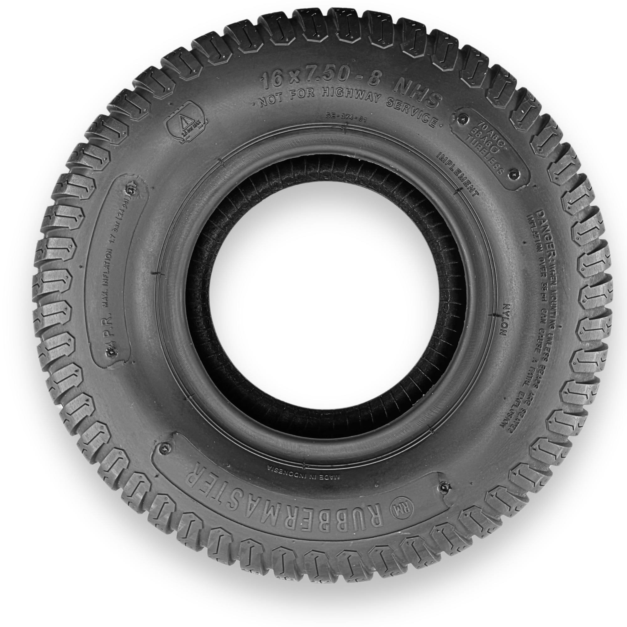 RubberMaster, S-Turf 4 Ply Tire 16x7.50-8 Tire Diameter 16.42 in, Model# 450316